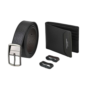 Tumbled Leather Wallet & Gun Metal Buckle Belt Gift Set